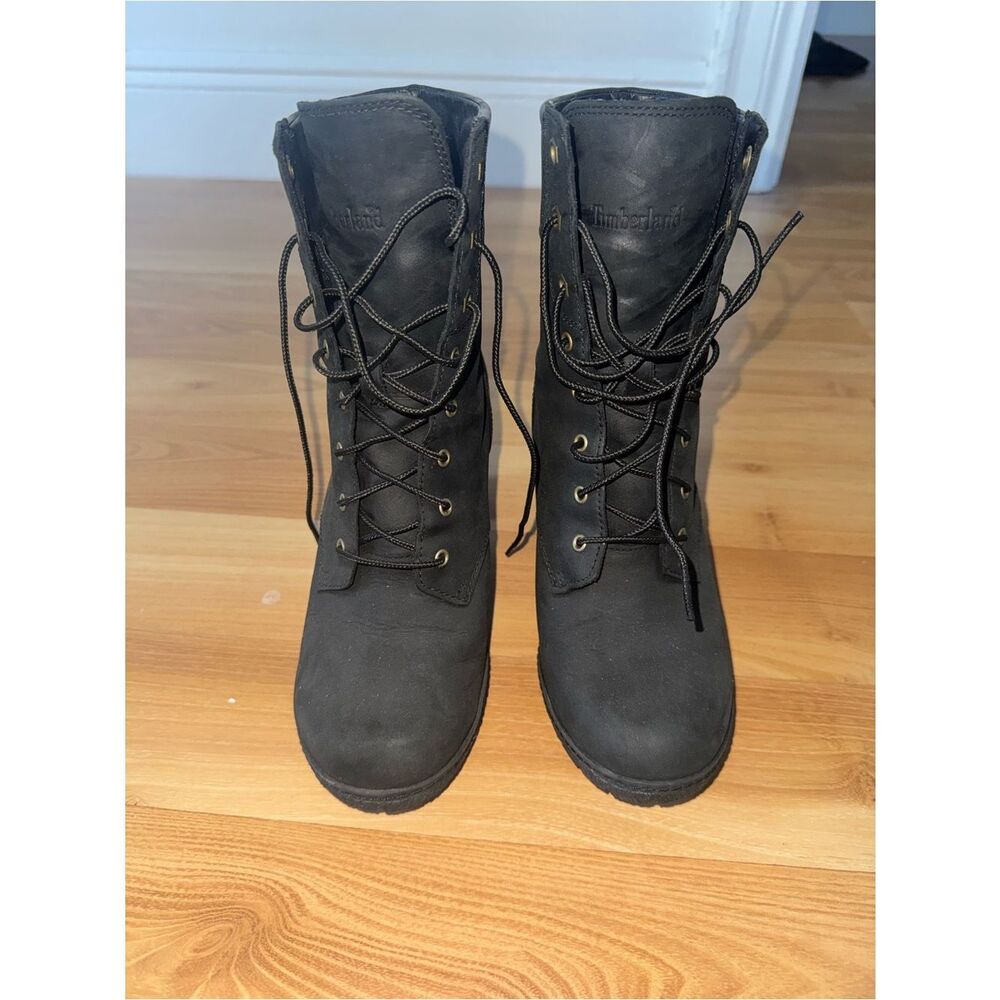 Timberland Women's Black Lace-Up Leather Combat Boots